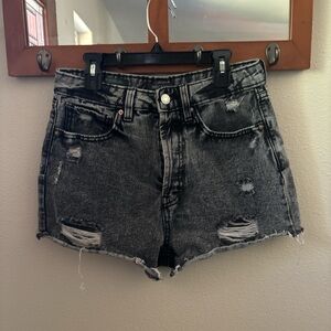 Trendy Black Ripped Denim Shorts